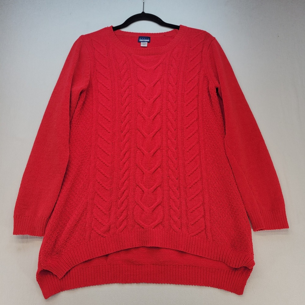 Basic Editions Sweater Women Small Red Oversized Cable Knit Holiday Tunic